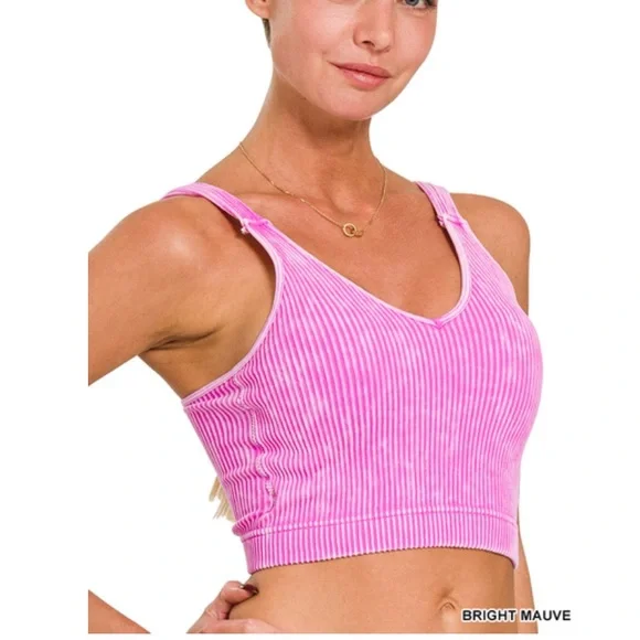 13 colors ❤️ZENANA WASHED RIBBED CROPPED
SEAMLESS BRA PADDED
TANK TOP - Picture 5 of 13